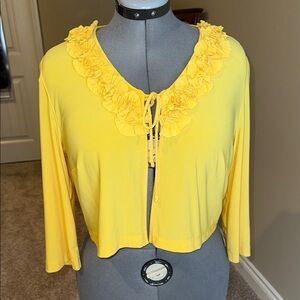 Julian Taylor Yellow Cropped Cardigan with Ruffle Neckline